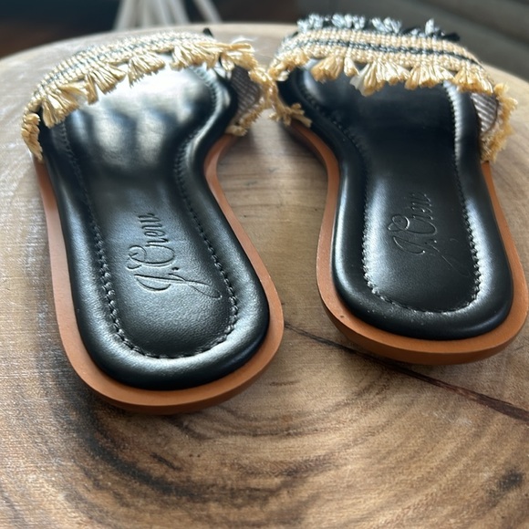 J. Crew Sorrento woven sandal with raffia fringe Black and natural Size 6.5 - Picture 8 of 9